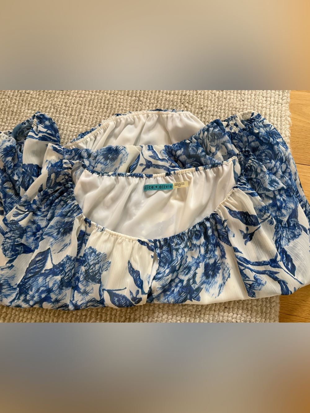 Alice + Olivia White Blouse with Blue Floral Print